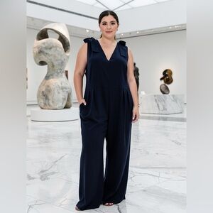 Chelsea28 Navy Bow Strap Wide-Leg Jumpsuit Size 20 Wedding Guest
